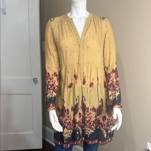 Free People Tan and Black Floral Tunic